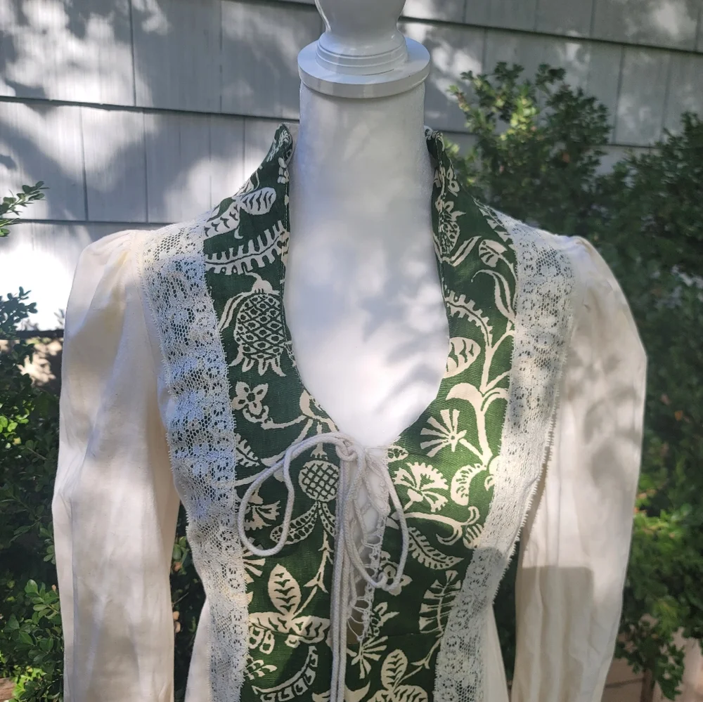 Vintage Gunne Sax Dress 11 Medium Rare black lable green bird print 60s dress - Picture 3 of 6